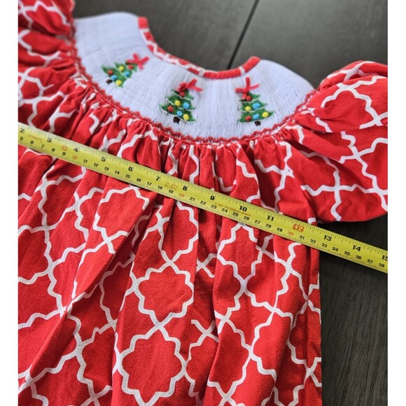 The Smocked Shop Red Embroidered Christmas Tree Dress Girls Size 4 Holiday - Picture 4 of 8